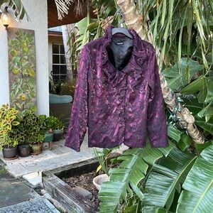 Samuel dong, metallic satin roses, raised collar jacket